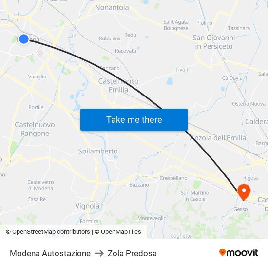 Modena  Autostazione to Zola Predosa map