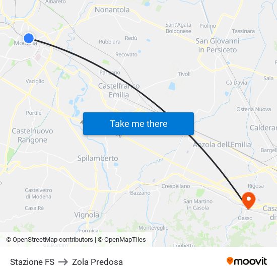 Stazione FS to Zola Predosa map