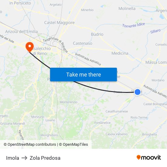 Imola to Zola Predosa map