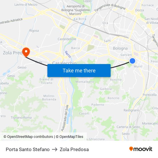 Porta Santo Stefano to Zola Predosa map
