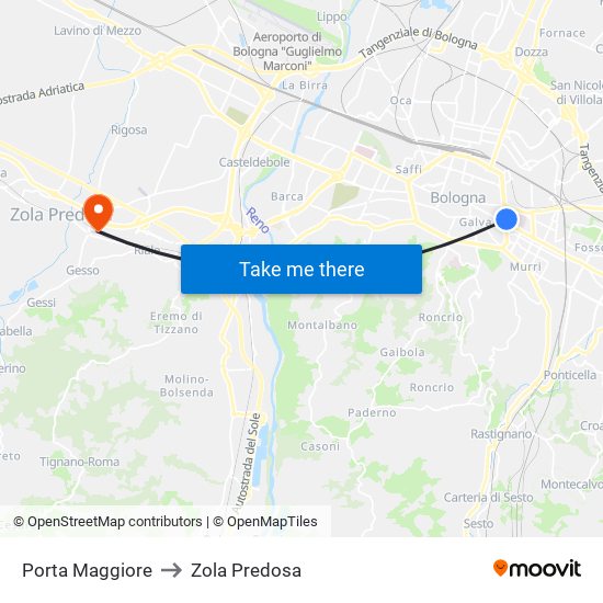 Porta Maggiore to Zola Predosa map