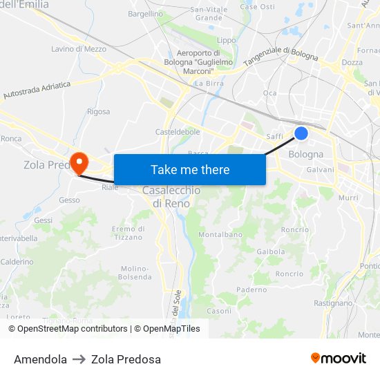 Amendola to Zola Predosa map