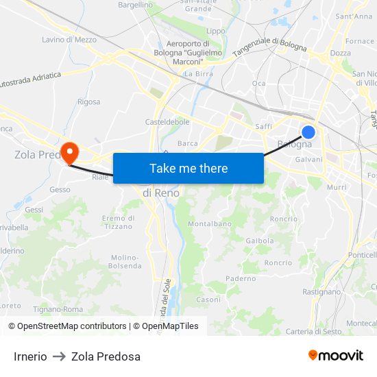 Irnerio to Zola Predosa map