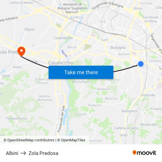 Albini to Zola Predosa map