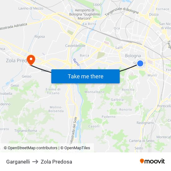 Garganelli to Zola Predosa map