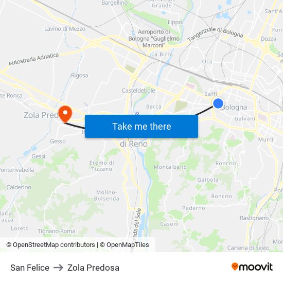 San Felice to Zola Predosa map