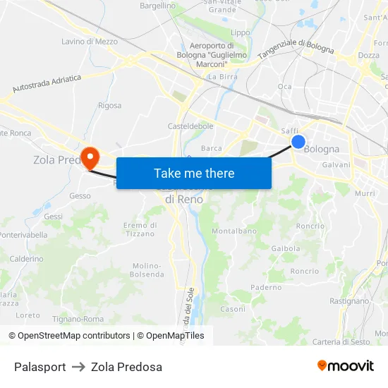 Riva Di Reno - Lame to Zola Predosa map