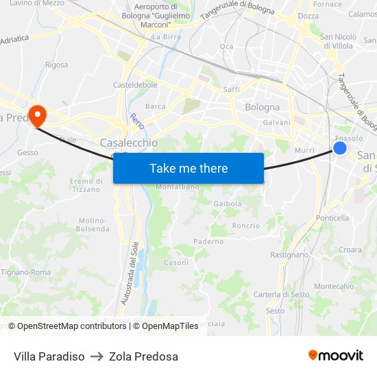 Villa Paradiso to Zola Predosa map