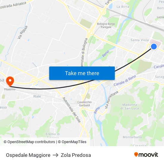 Ospedale Maggiore to Zola Predosa map