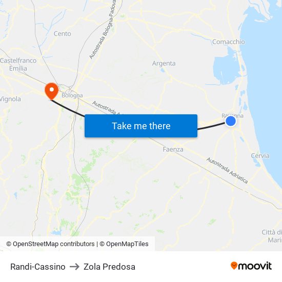 Randi-Cassino to Zola Predosa map