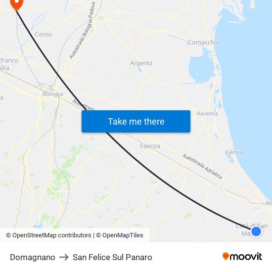 Domagnano to San Felice Sul Panaro map
