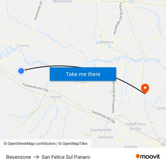 Besenzone to San Felice Sul Panaro map
