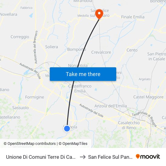 Unione Di Comuni Terre Di Castelli to San Felice Sul Panaro map