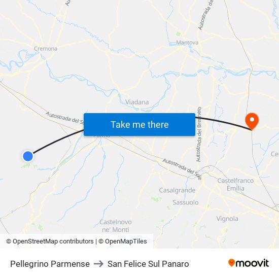 Pellegrino Parmense to San Felice Sul Panaro map