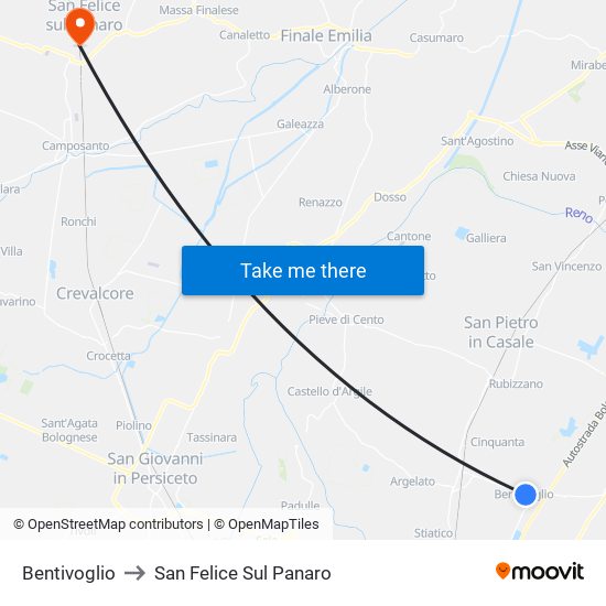 Bentivoglio to San Felice Sul Panaro map