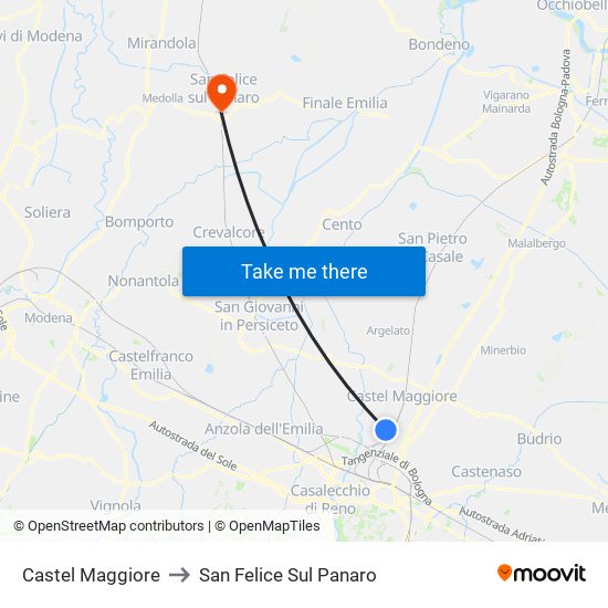 Castel Maggiore to San Felice Sul Panaro map