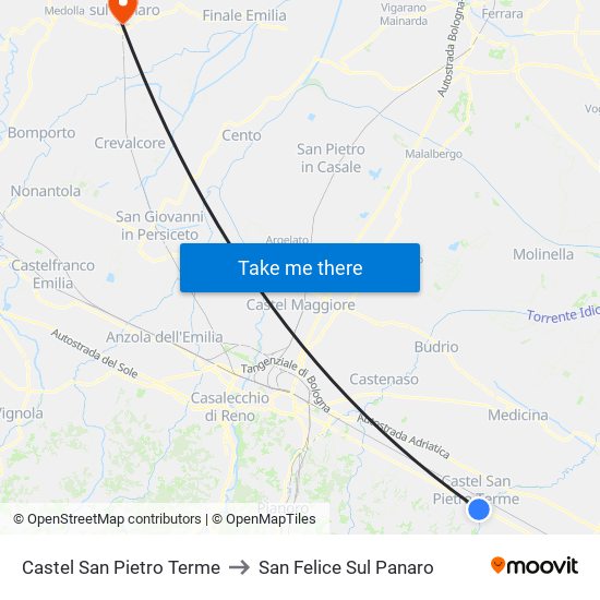 Castel San Pietro Terme to San Felice Sul Panaro map