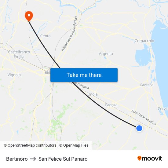 Bertinoro to San Felice Sul Panaro map