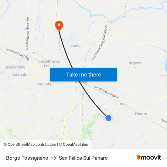 Borgo Tossignano to San Felice Sul Panaro map