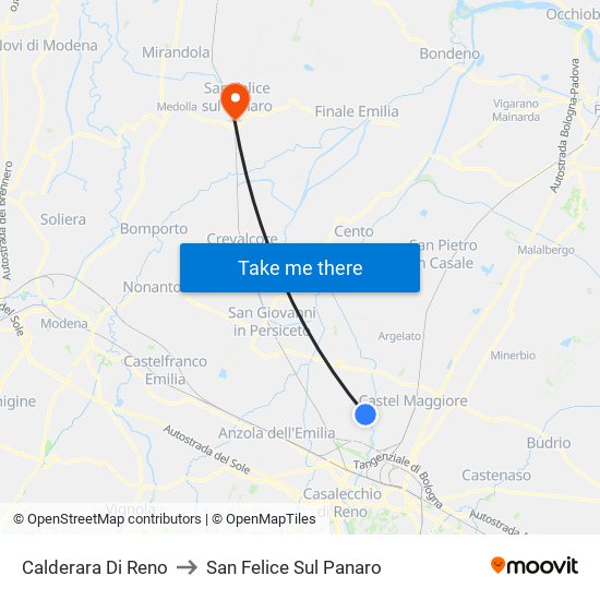 Calderara Di Reno to San Felice Sul Panaro map
