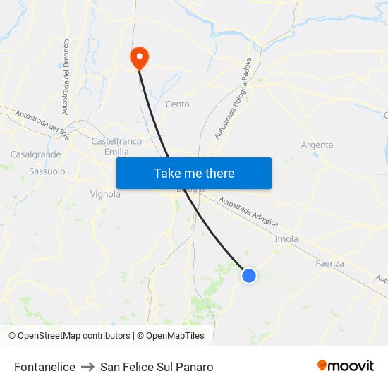 Fontanelice to San Felice Sul Panaro map