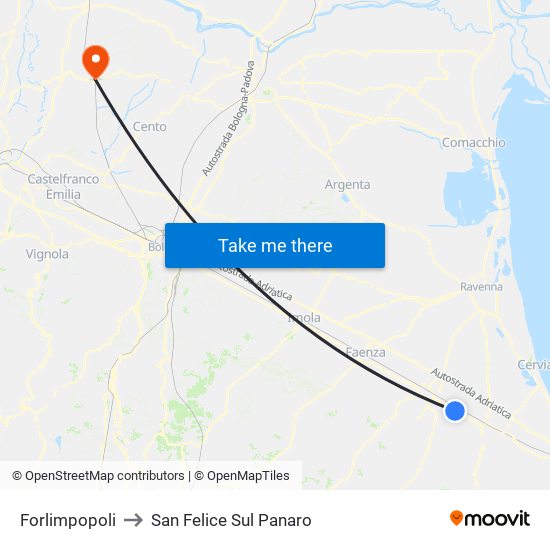 Forlimpopoli to San Felice Sul Panaro map