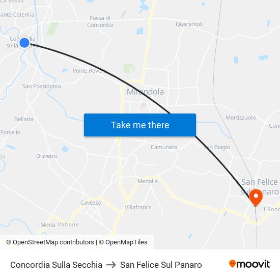 Concordia Sulla Secchia to San Felice Sul Panaro map