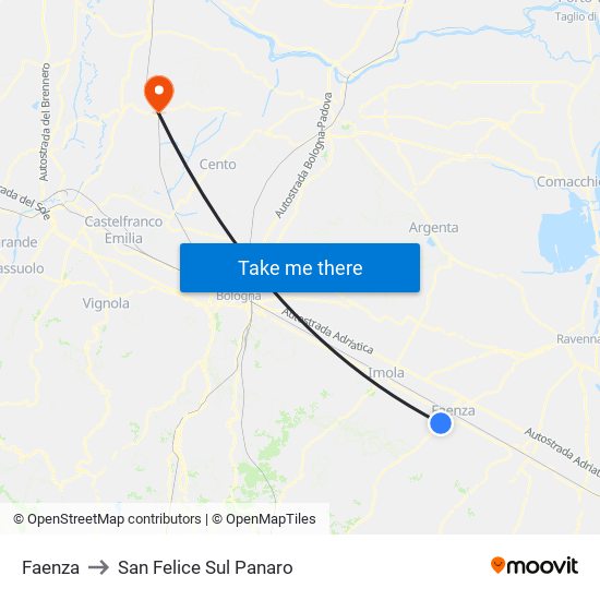 Faenza to San Felice Sul Panaro map