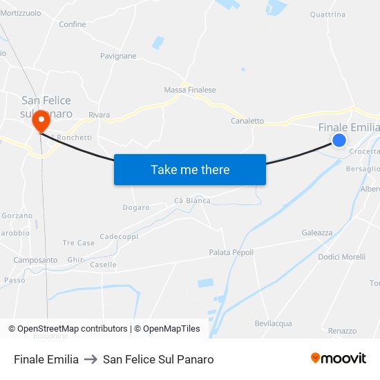 Finale Emilia to San Felice Sul Panaro map