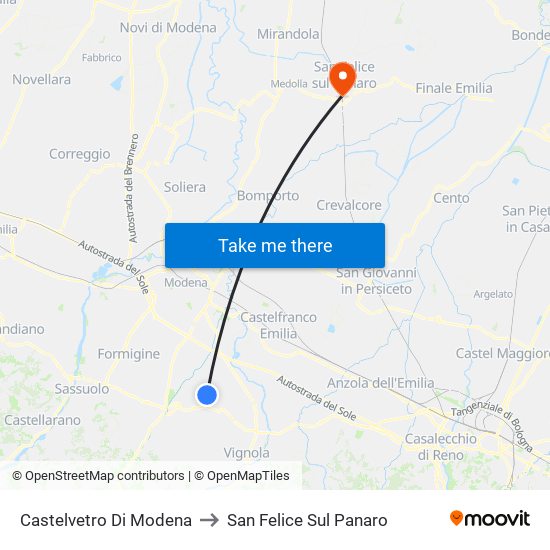 Castelvetro Di Modena to San Felice Sul Panaro map