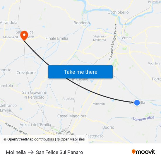 Molinella to San Felice Sul Panaro map