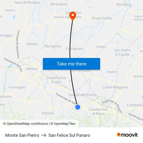 Monte San Pietro to San Felice Sul Panaro map