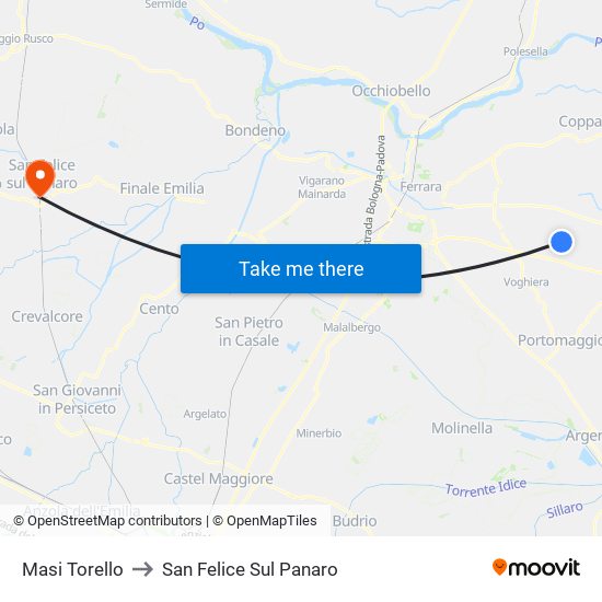 Masi Torello to San Felice Sul Panaro map