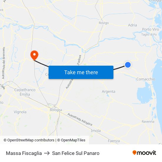 Massa Fiscaglia to San Felice Sul Panaro map
