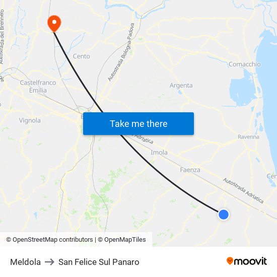 Meldola to San Felice Sul Panaro map