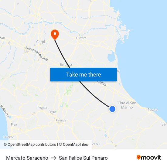 Mercato Saraceno to San Felice Sul Panaro map