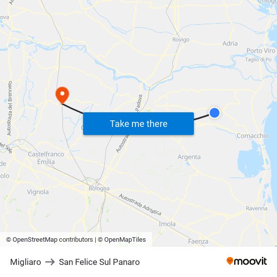 Migliaro to San Felice Sul Panaro map