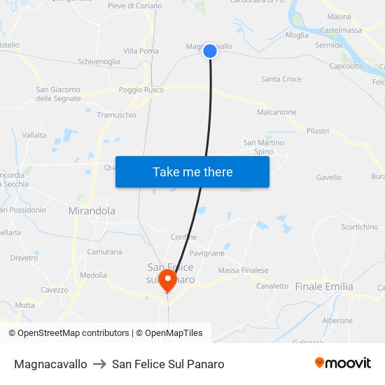 Magnacavallo to San Felice Sul Panaro map