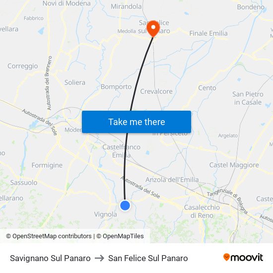 Savignano Sul Panaro to San Felice Sul Panaro map
