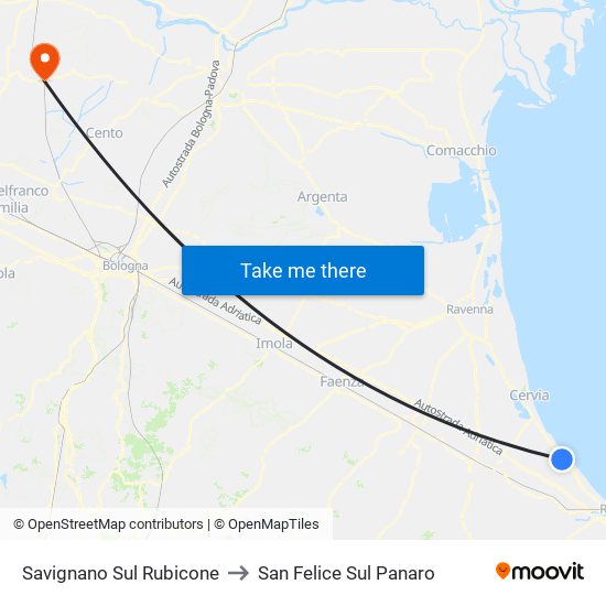 Savignano Sul Rubicone to San Felice Sul Panaro map
