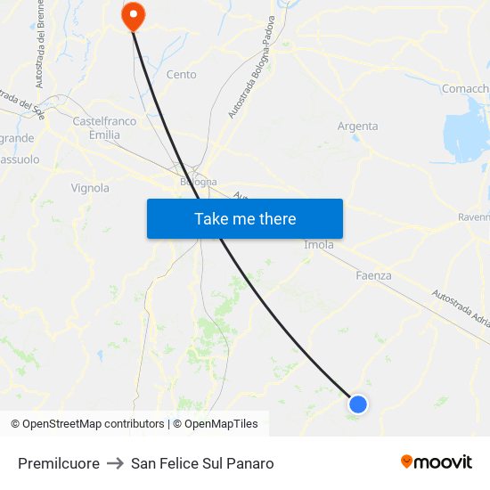 Premilcuore to San Felice Sul Panaro map