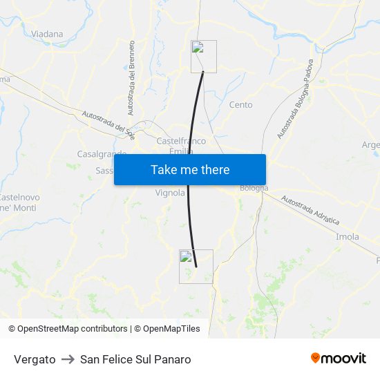 Vergato to San Felice Sul Panaro map