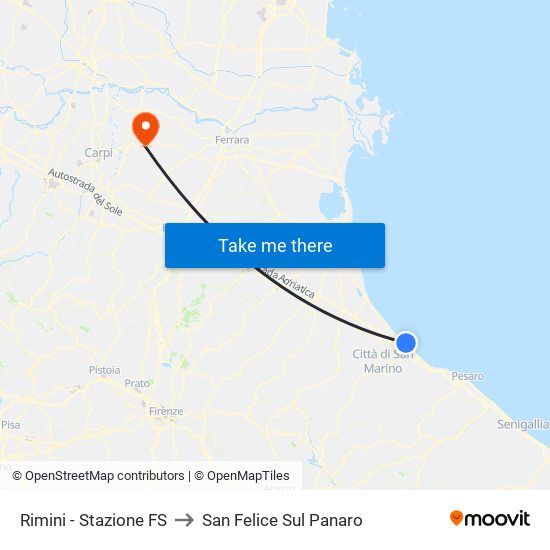 Rimini - Stazione FS to San Felice Sul Panaro map