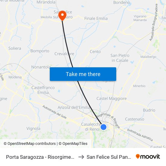 Porta Saragozza - Risorgimento to San Felice Sul Panaro map