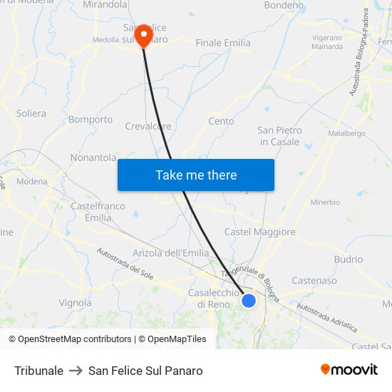 Tribunale to San Felice Sul Panaro map