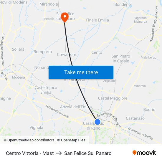 Centro Vittoria - Mast to San Felice Sul Panaro map