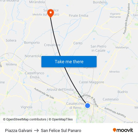 Piazza Galvani to San Felice Sul Panaro map