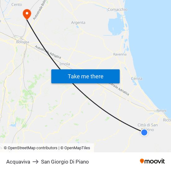 Acquaviva to San Giorgio Di Piano map