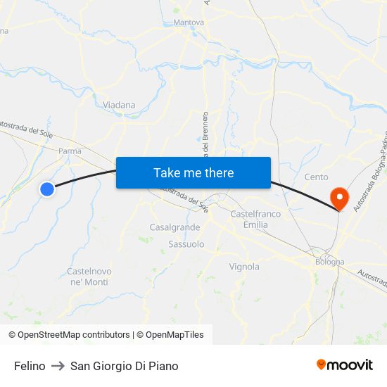 Felino to San Giorgio Di Piano map