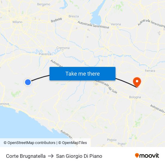 Corte Brugnatella to San Giorgio Di Piano map